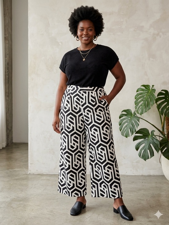 Ashley Stewart Pants - NWT Ashley Stewart Kaktus Geometric Wide Leg Pants Plus Size 1X Cotton Boho
